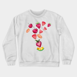 Watercolor Fruits splash, strawberries, cherries, watermelon slices Crewneck Sweatshirt